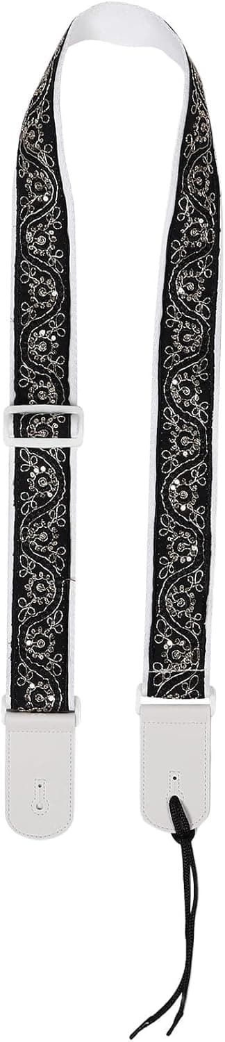 Vintage broderad elgitarrrem för akustiska och klassiska gitarrer justerbar bred tygrem