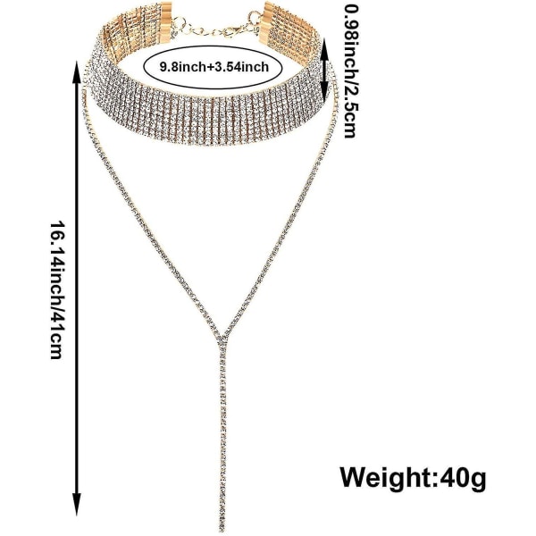 2 stykker Rhinestone kvast choker halskæde Flerlags bred krave halskæder kvast kæde halskæder