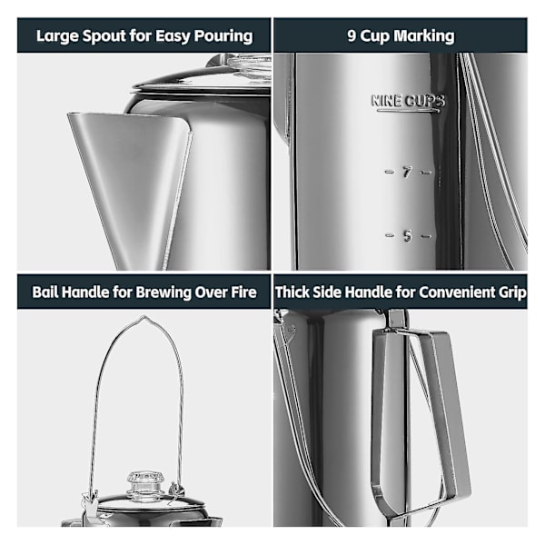 1,2l Udendørs 9 Kopper Rustfrit Stål Percolator Kaffe Potte Kaffe Maskine Til Camping Hjem Køkken
