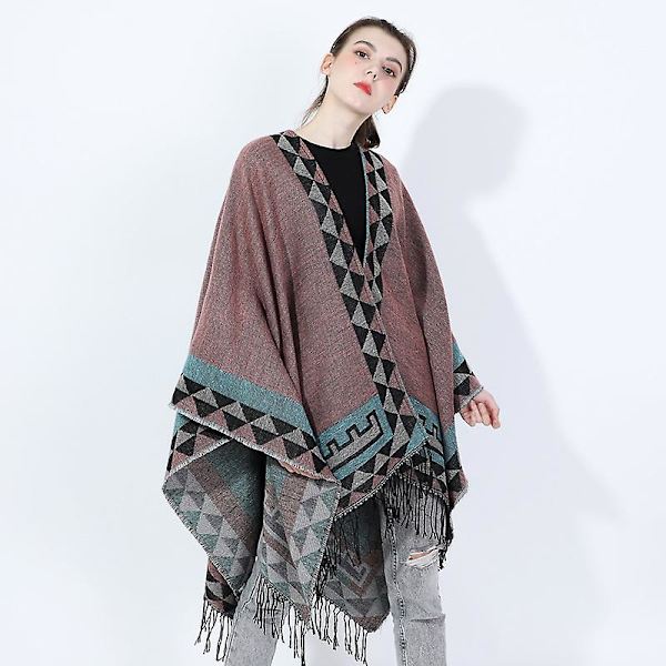 Dame Poncho Cape Åpen Front Vår Cardigan Dame Reversibel Fri Størrelse Cape Trykt Overdimensjonert Varmt pink