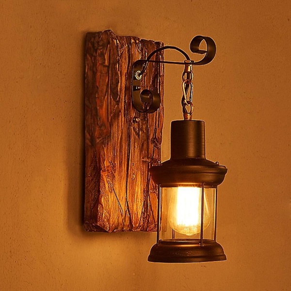 Væglampe enkelthoved industriel rustik vintage træ