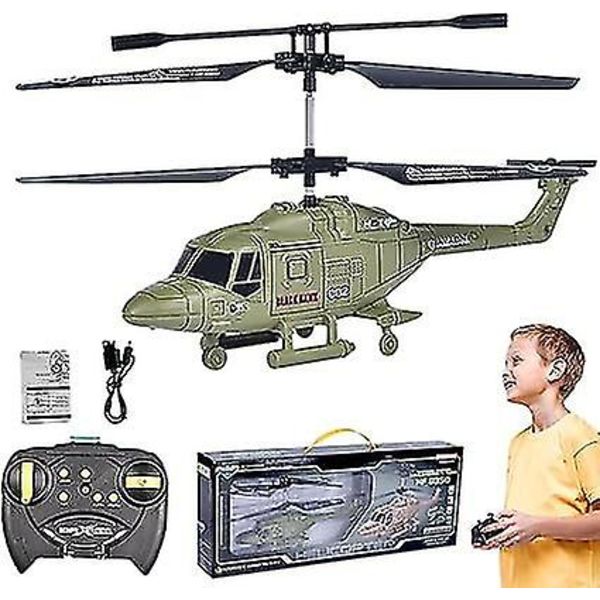 Elektrisk Fjernstyret Helikopter, 3,5 Kanaler 2,4 GHz Trådløs Fjernstyret Drone Helikopter, Mini RC Helikopter Med LED Lys, En-Knap Start/Landing Green