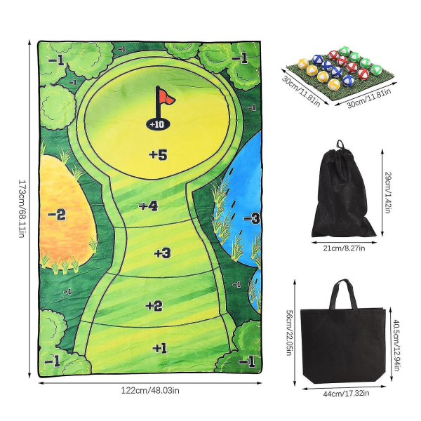 Bærbar Golftræningsgummiunderlag Svingdetektion 4 bolde