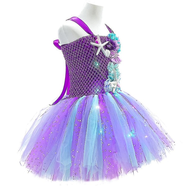 Børnepige LED Oplyst Tulle Tutu med Pandebånd Kostume 5-6 Years Purple