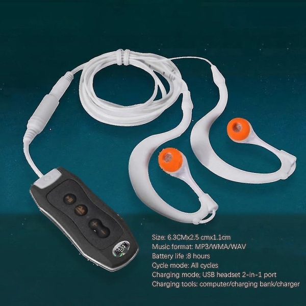 Mp3-musikspelare med Bluetooth och undervattenshörlurar för simning i varv Vattensporter Kort sladd-haoyi-yuhao