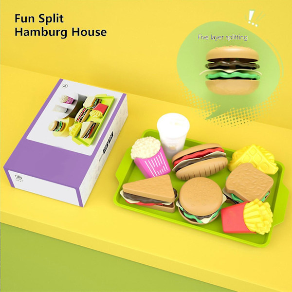 Leksak Matset för Barn - Falsk Mat Leksak för Småbarn - Kökstillbehör - Hamburger & Sandwich Leksaker för Pojkar & Flickor - 9 delar