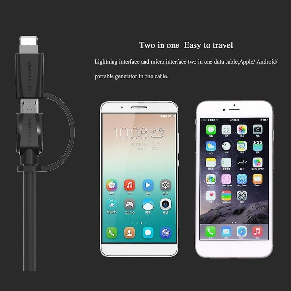 Vention 2-i-1 Micro USB 2.0 Data- og ladekabel for iPhone og Android