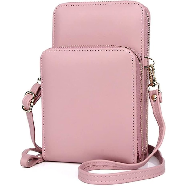 Crossbody mobiltelefon pung Pu læder skulder tegnebog Aflang Messenger håndtaske Pink Messenger