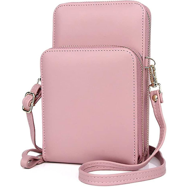 Crossbody Mobiltelefonpung PU Læder Skuldertegnebog Aflang Messenger Håndtaske Pink Messenger