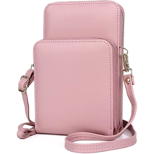 Crossbody Mobiltelefonväska PU-Läder Axelväska Oblong Messenger Handväska Rosa Messenger