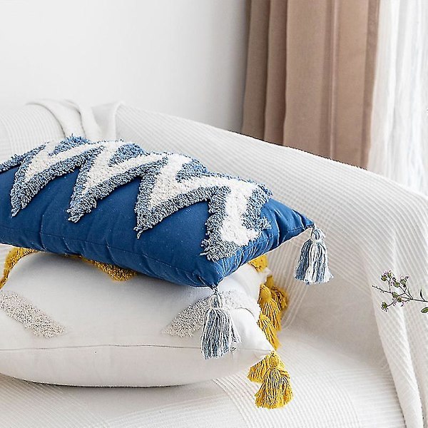 Kuddfodral Boho Modern Dekoration Blå Tuftad Frans Dekoration Kuddfodral För Sovrum