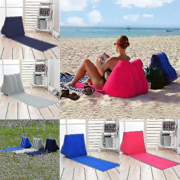 Foldbar Blød Strandmåtte Camping Lounger Rygpudde Pude Stol Sæde Oppustelig Blue