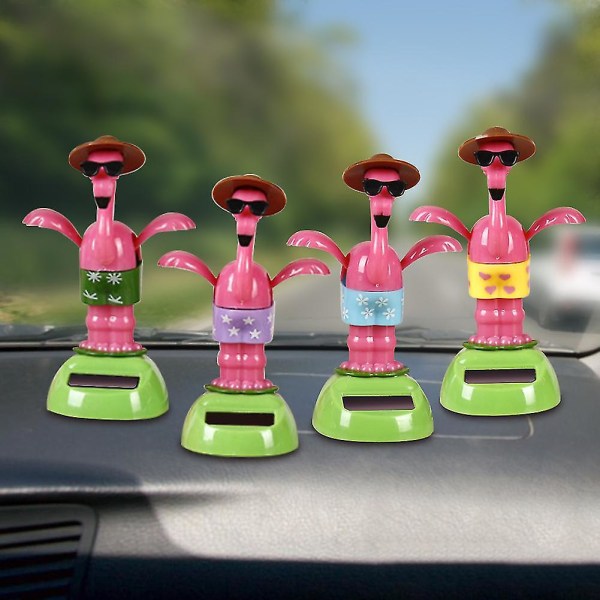 Sinknap Kreativ Solcellsdriven Flamingo Bilprydnad Flippande Kruka Gunga Barnleksak