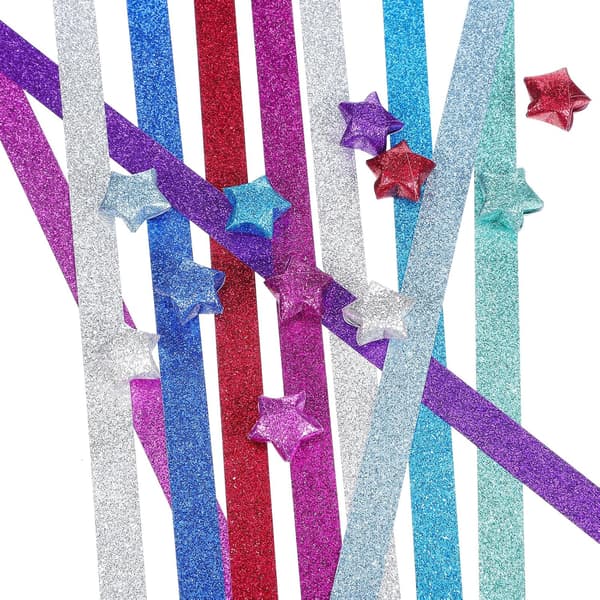 1040 st glitter origami stjärnpappersremsor set, blå och lila gradient origamipapper