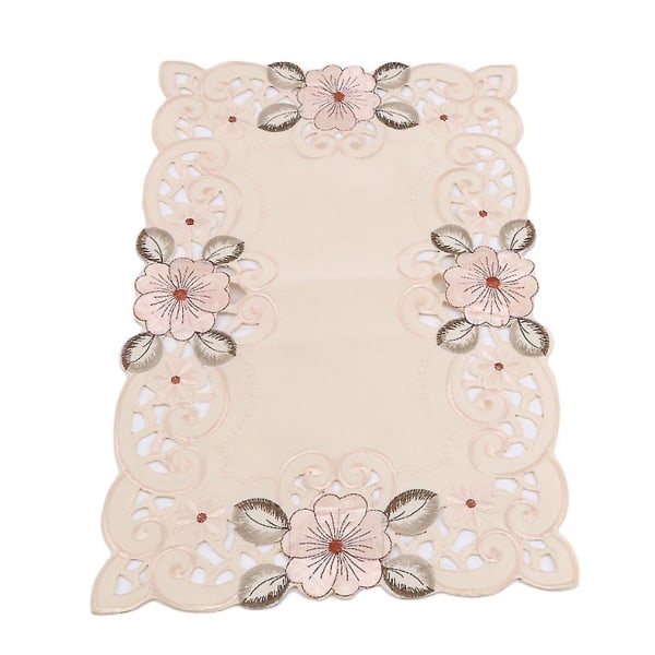 Gobelin klassiske blomster broderte blonder kort sateng blomster vaskbar stofflig løper bordplate dekorasjon (1 stk, off-white)