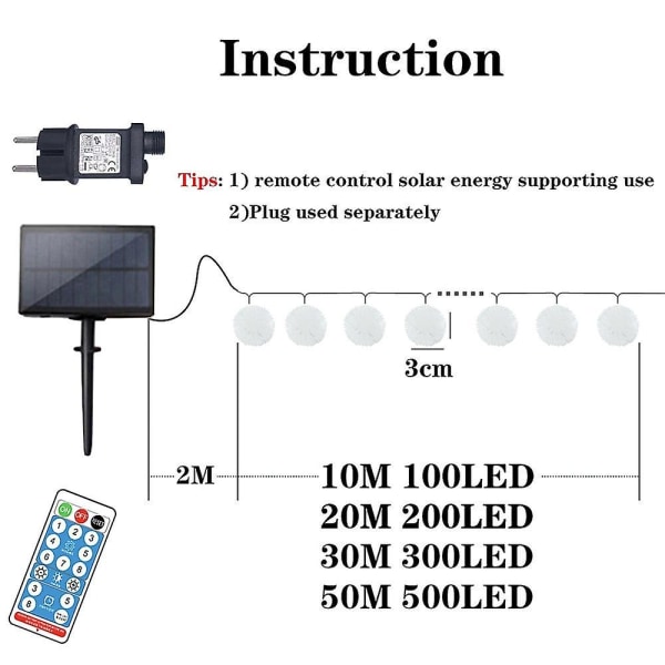 Eldfluga Maskros Fairy String Lights Solcellsladdning Plug-in Utomhus