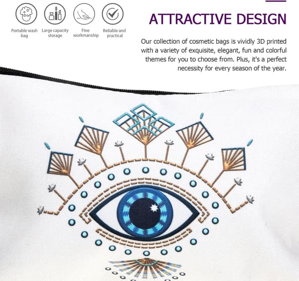 Evil Eye Makeup Opbevaringspose Kosmetisk Organizer til Rejser Multifunktionel Toilettaske Glat Lynlås til