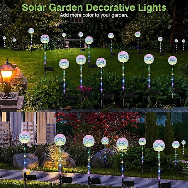 2 stk Solcelledrevne LED-lys Løvetann Blomst Ball Lampe Utendørs