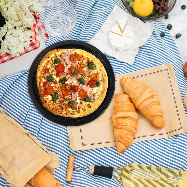 2 stk. 14 tommer perforerede pizzapander i kulstofstål, non-stick runde pizzabageplader