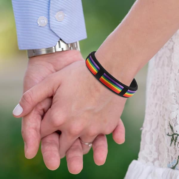 Regnbue mansjettarmbånd i polyester for kvinner, åpent justerbart regnbuearmbånd