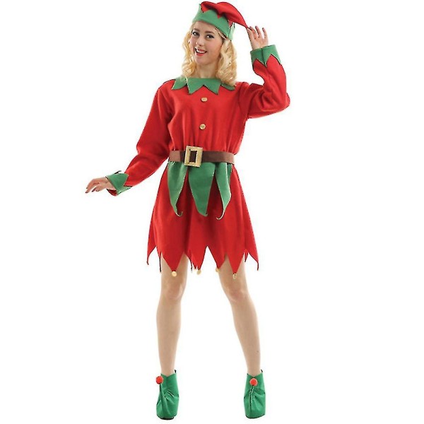 Santa Elf Costume Fancy Up Xmas Performance Outfit til Kvinder Mænd Drenge Piger 4-6 Years Adult Women