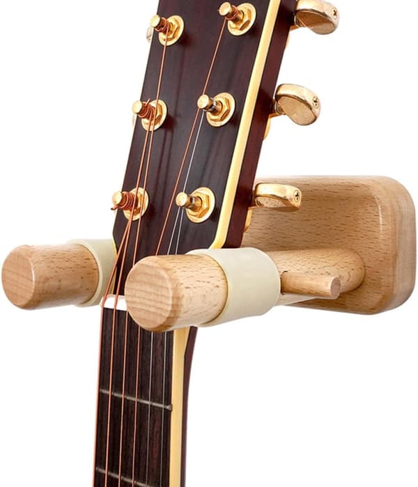 Väggfäste för akustisk och klassisk gitarr, krok i massivt bokträ, gitarrvägghängare