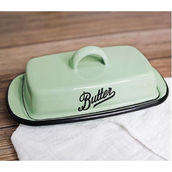 Mellemstor Retro Emalleret Låg Snackbakke Køkken Smørboks
