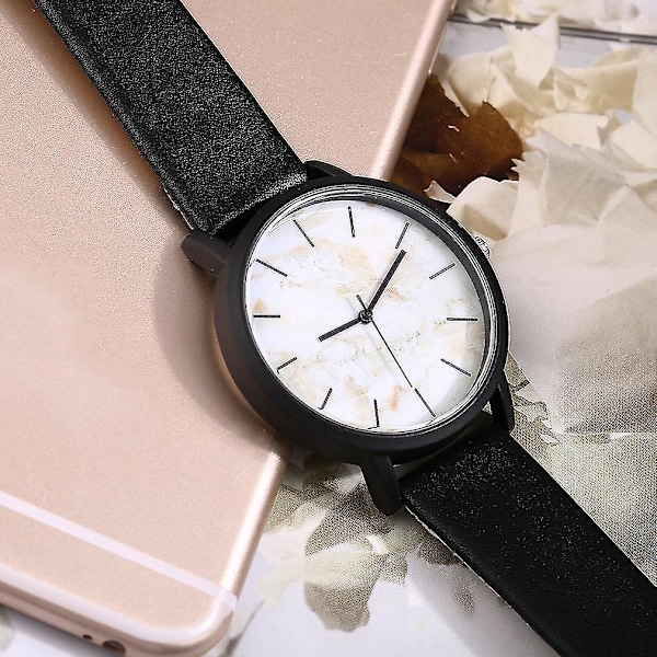 Unisex Retro Läderarmband Marmor Mönster Klocka för Män och Kvinnor