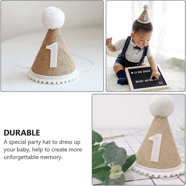 1. syntymäpäiväkartiohattu: 1. syntymäpäivähattu, juhlahattu, pellavainen syntymäpäiväpäällinen, syntymäpäiväjuhlatarvikkeet