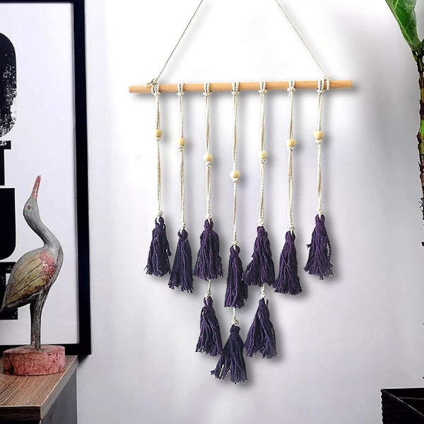 Macrame Väggbonad, Vävd Retro Bonad Konst Rumsdekoration Med Kedjor För Vacker Lägenhet (lila)(1st)