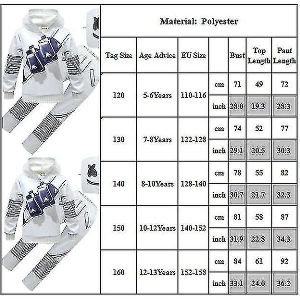 Marshmallow-kostyme for gutt - hettegenser, bukser og hodeplagg 7-8 Years
