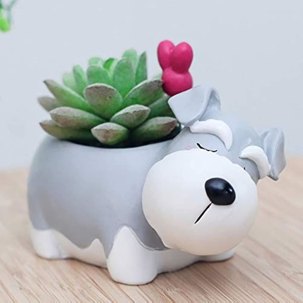 Søt Sovende Hund Schnauzer Natural Resin Cactus Sukkulent Plant Vase Blomsterpotte