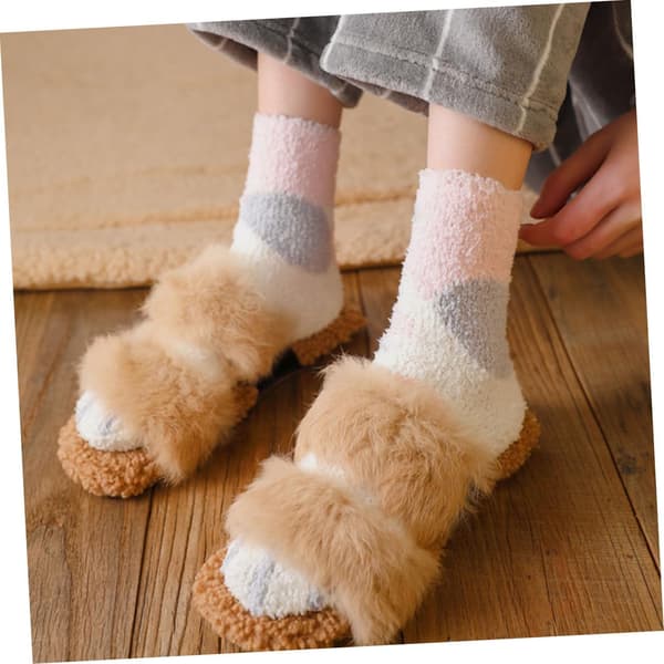 6 par katteklo fleece rørstrømper fleece varme strømper til drenge og piger fluffy vintervarme sokker