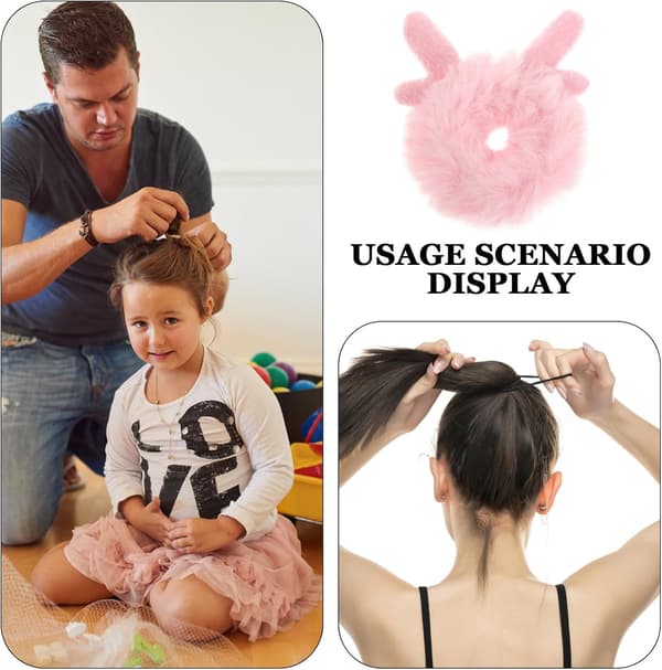 Faux Fur Pompom Hårbånd Fluffy Scrunchie Hårtilbehør til Kvinder og Piger Blød Elastisk Sød Pink Gevir Design Vinter
