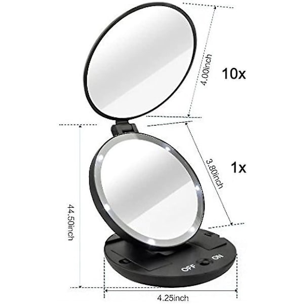 Foldbar Kompakt Rejsemakeup Spejl Dobbeltsidet 1x/10x
