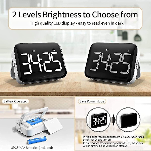 Køkken Timer Med Stor LED-Skærm Digital Timer Magnetisk Nedtælling Tidsmåler