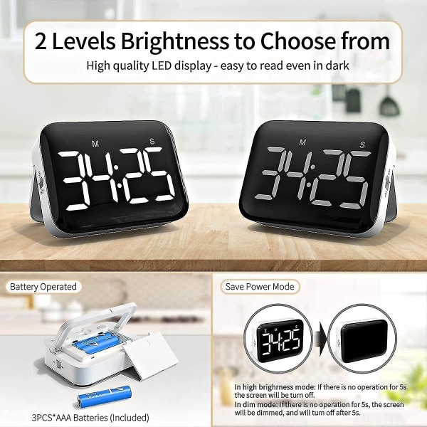 Köktimer med Stor LED-Display Digital Timer Magnetisk Nedräkning Uppräkning Timer