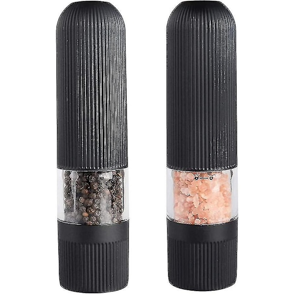 Elektrisk Salt- och Pepparkvarn Set, Automatisk Enhandsbetjäning Peppar- och Saltkvarn, Justerbar Grovhet, Batteridriven Kvarn med