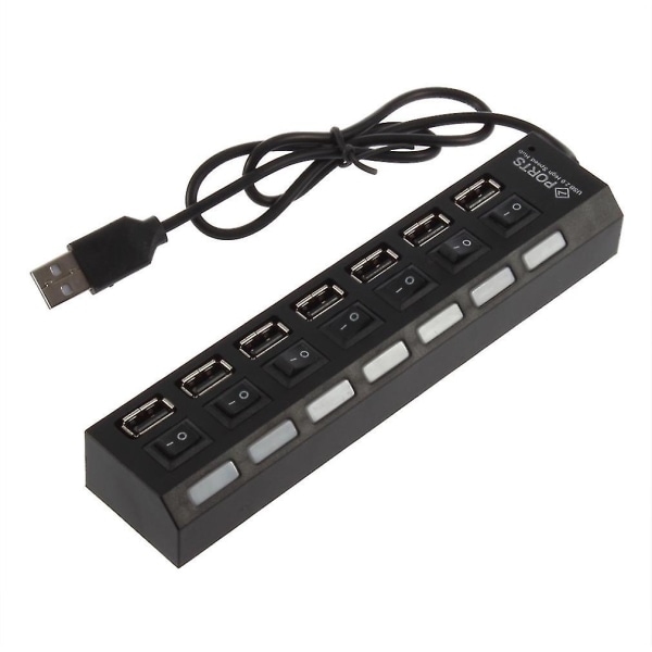 7-ports USB 2.0 High Speed Hub med av/på-bryter