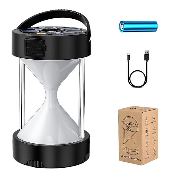 Solcellsdriven LED Campinglampa Typ-C Laddningsbar Lampa Bärbar Lykta Nödljus Black