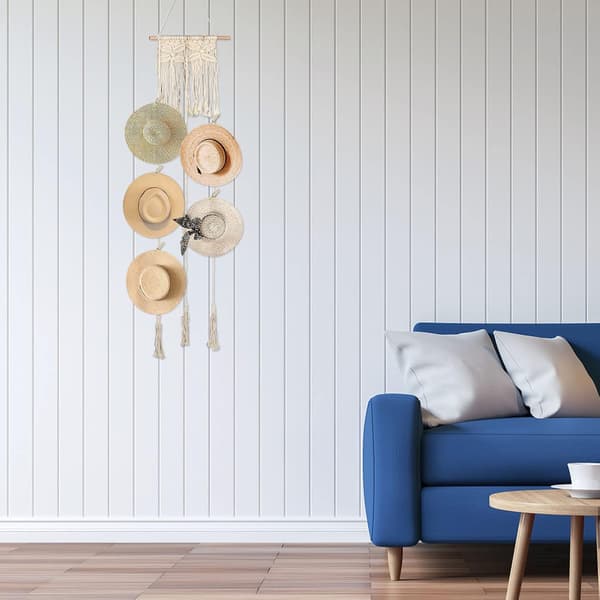 Makramé Hatt Hängare Väggdisplay Bohemian Stil Bomull Organizer