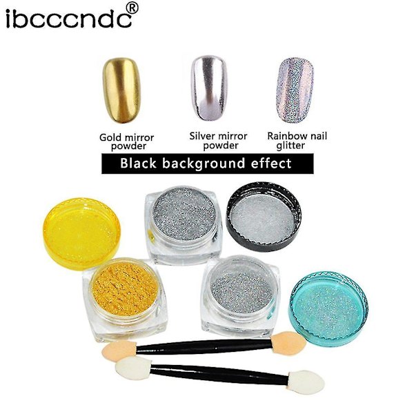 Ibcccndc 1g/ask Silver Gold Nagelglitterpulver Skinande Spegelkonst
