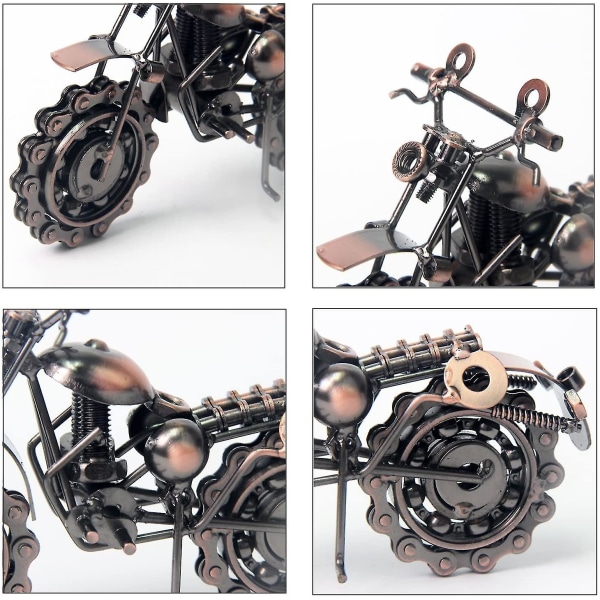 Vintage håndlavet jernmotorcykelmodel med tandhjul som en samling kunstskulptur