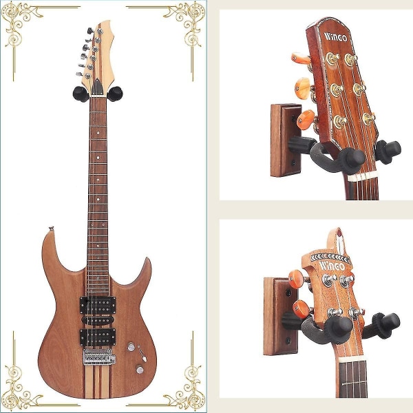 Gitarrväggfäste i Massivt Trä Hängare för Akustisk Elektrisk Gitarr Bas Folk Ukulele Mandoli