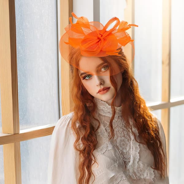 Pandebånd Fascinator Hat Mesh Bånd til Kvinder Teselskab Bryllup Begivenhed Orange