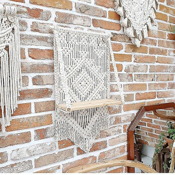 Väggmonterad växt hylla i macramé, 65x50cm, boho-stil