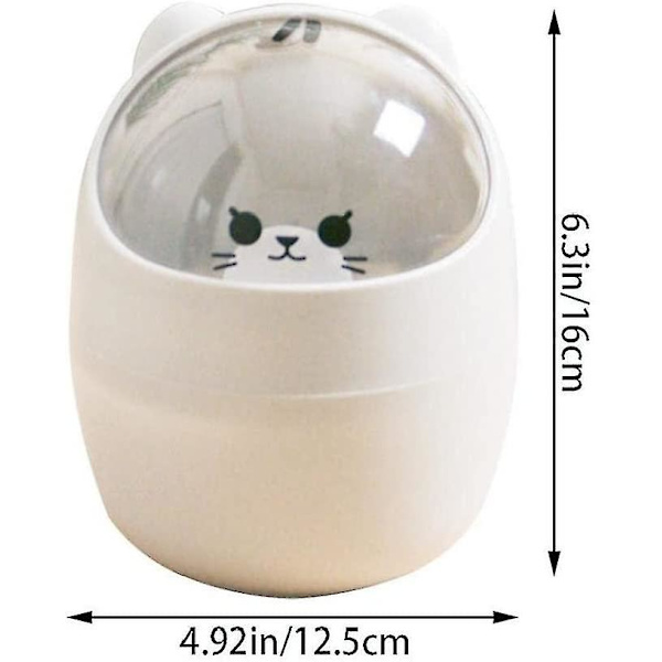 Skrivebord med lokk, søppelbøtte Mini Kawaii Søt Katt Søppelbøtte Oppbevaringsboks Jente Penneholder Oppbevaringsbøtte (grå)(1 stk