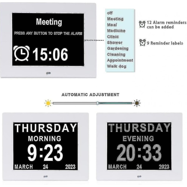 Demensklokke Alzheimersklokke Stor digital kalenderklokke for eldre,klokke med dag og dato F-yuhao