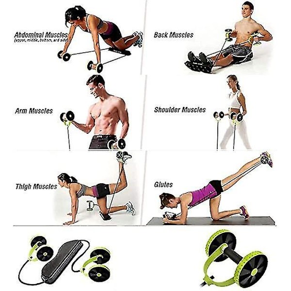 Full Body Power Workout Maskine Modstandsband Ab Wheels Roller