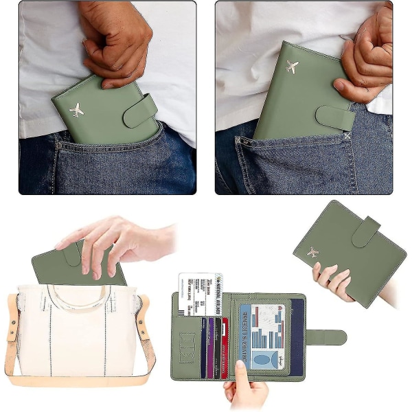 Førsteklasses skinnpassholderdeksler, vanntett reiselommebok Passholder med penneholder, søt passbok for kvinner/menn (mosegrønn)